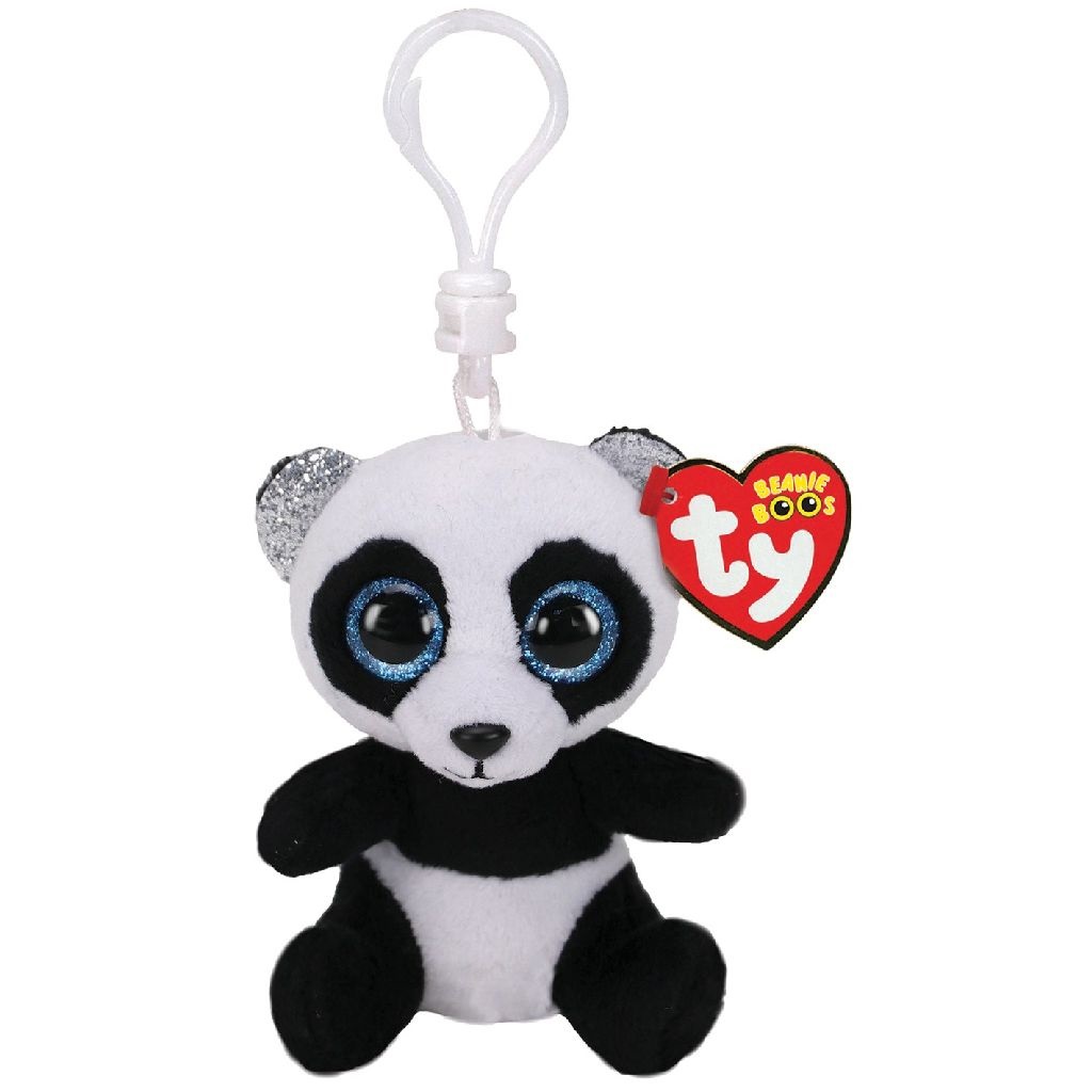 Beanie Boos - Portachiavi di Peluche Panda Bamboo - 12 cm con Occhi Azzurri Glitter e Orecchie Argentate