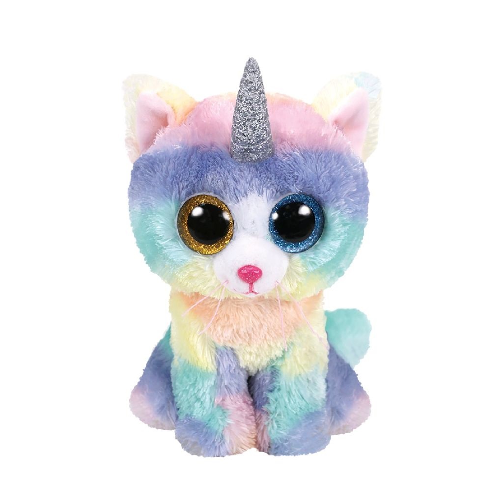 TY Beanie Boos Heather - Peluche Gatto Unicorno 15 cm con Occhi Glitter Arancioni e Azzurri