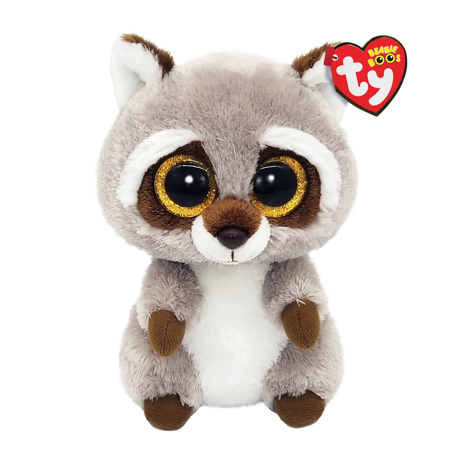 TY Beanie Boos Peluche Oakie - Procione Grigio con Occhioni Glitterati Dorati - 15 cm