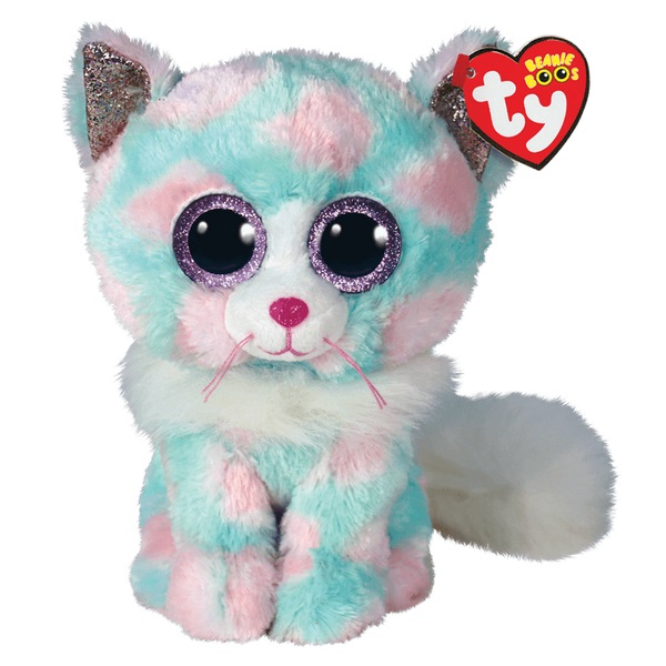 TY Beanie Boos Peluche Opal Gattino 15 cm - Azzurro, Bianco e Rosa con Occhi Glitterati