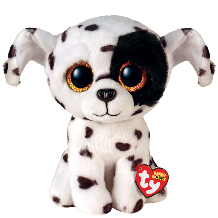 Ty Peluche Beanie Boos Luther - Cane Dalmata Bianco e Nero con Occhi Glitter Dorati - 15 cm