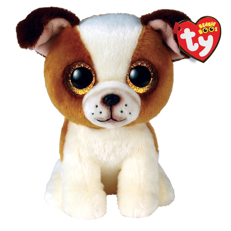 Ty Peluche Beanie Boos Hugo - Cagnolino Bianco e Marrone con Occhioni Glitter Dorati - 15 cm