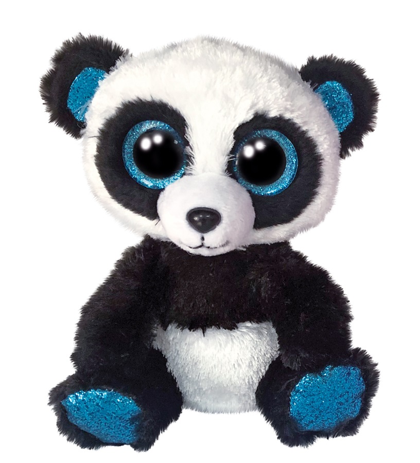 TY Beanie Boos Peluche Bamboo Panda 28 cm - Bianco e Nero con Occhi Azzurri Glitter
