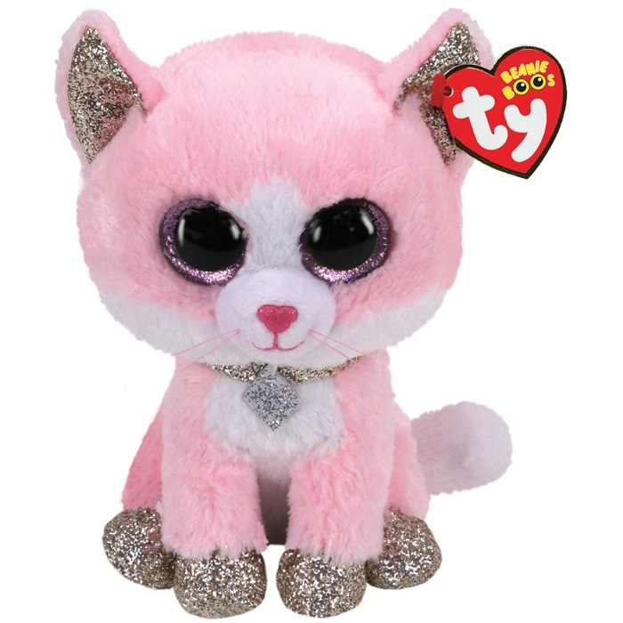 TY Beanie Boos Peluche Gatto Fiona 28 cm - Rosa e Bianco con Occhioni Glitterati e Collare Scintillante
