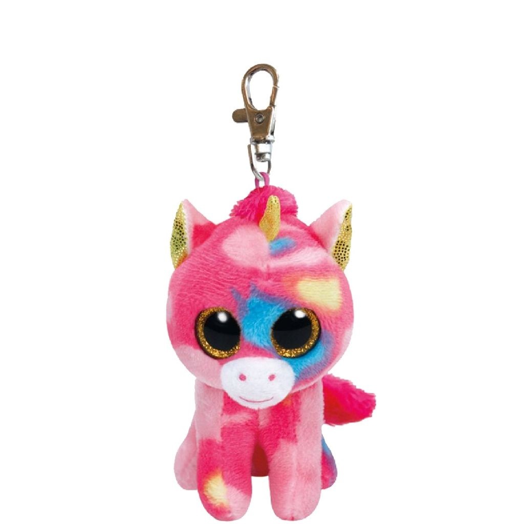 Ty Beanie Boos Clips Fantasia - Unicorno con Occhioni e Corno Dorati Glitter - 12 cm - Anello Porta Chiavi