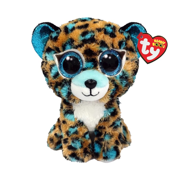Ty Beanie Boos Cobalt il Leopardo - Peluche 15 cm con Occhi Azzurri Glitterati, Età 3