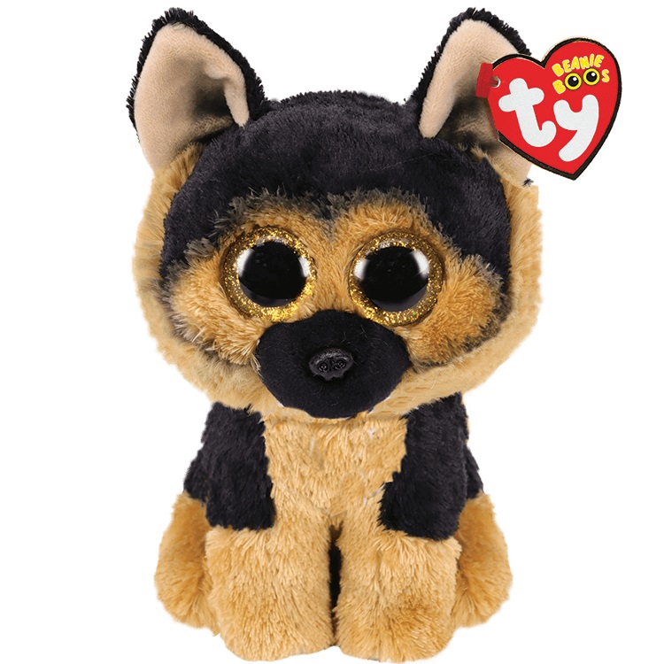 TY Peluche Beanie Boos Spirit - Cane Pastore Tedesco Marrone Nero - 42 cm con Occhioni Grandi e Orecchie Glitter Dorati