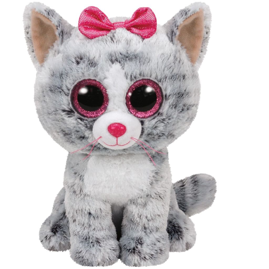 Ty Beanie Boos Kiki - Peluche Gatto 28 cm con Occhioni Grandi Scintillanti e Fiocchetto Rosa Glitter