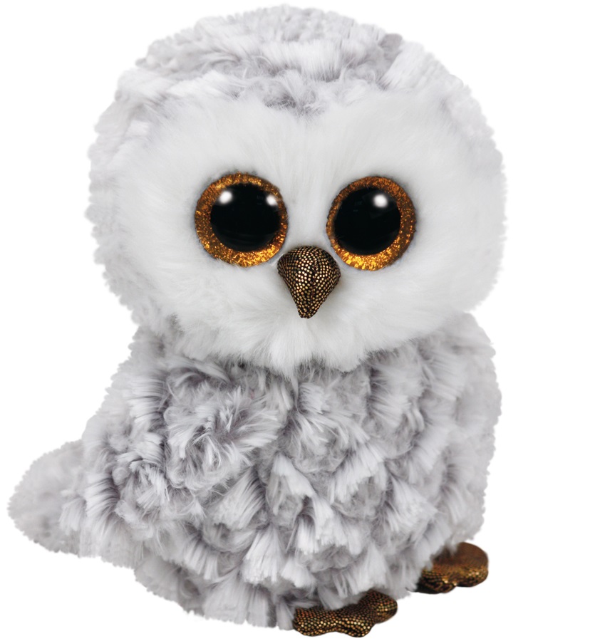 Ty Beanie Boos Owlette - Peluche Gufo 15 cm con Occhi Glitterati, Grigio e Bianco