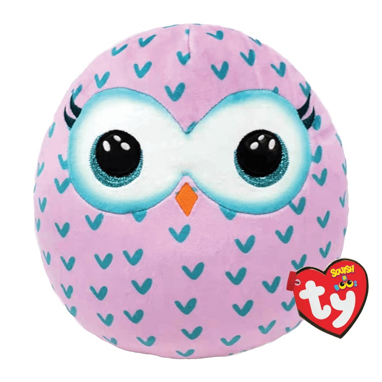 Ty Squishy Beanies - Winks la Civetta Morbido Cuscino di Peluche con Occhioni Azzurri Glitter, 20-22 cm