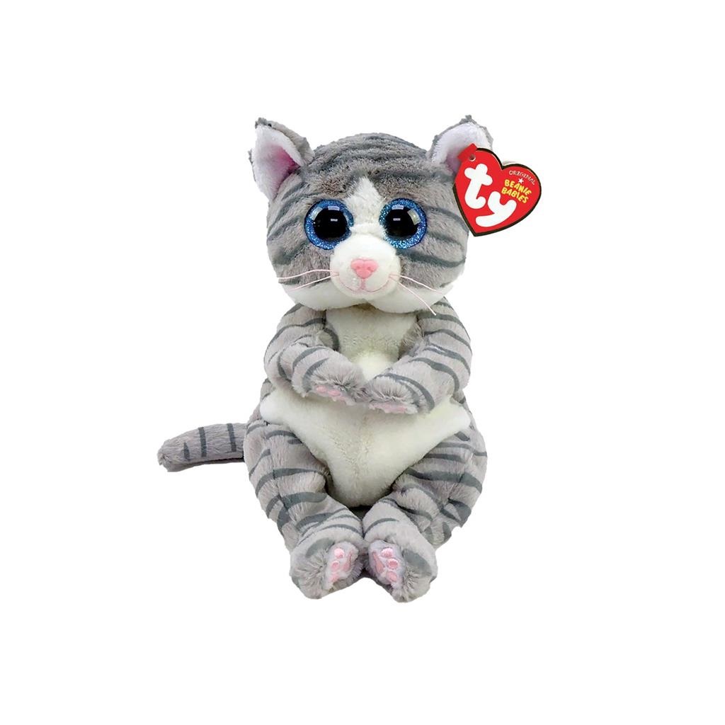 TY Beanie Bellies Peluche Gatto Mitzi Grigio Tigrato con Occhi Azzurri Glitter - 20 cm