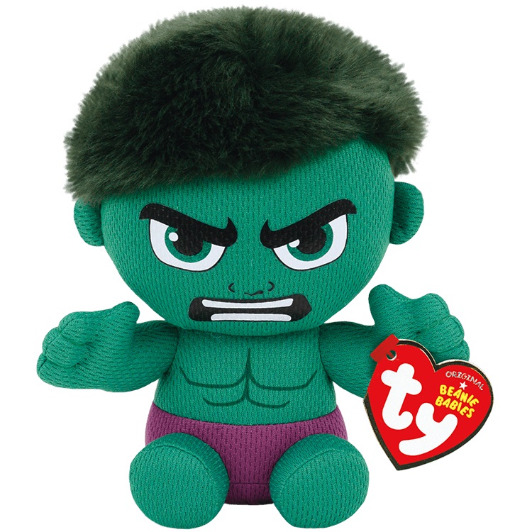 Ty Beanie Boos Hulk - Peluche Morbido da Collezionare 20 cm della Collezione Marvel con Grandi Occhi Colorati