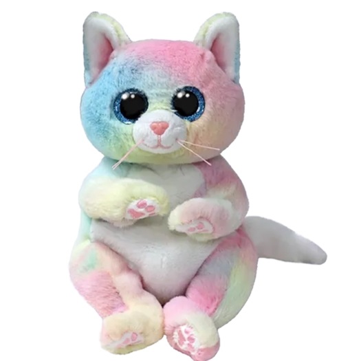 TY Beanie Bellies - Peluche Jenny il Gattino Multicolore 20 cm con Occhi Azzurri Glitter e Pancino Morbido