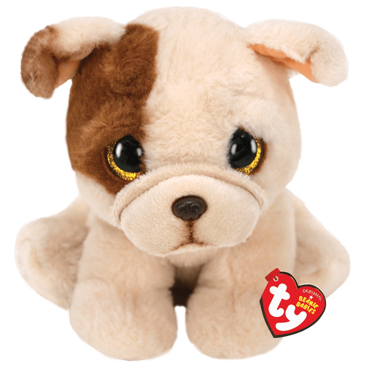 TY Beanie Babies Houghie - Peluche Cane Bulldog Marrone con Occhi Dorati Glitter - 28 cm