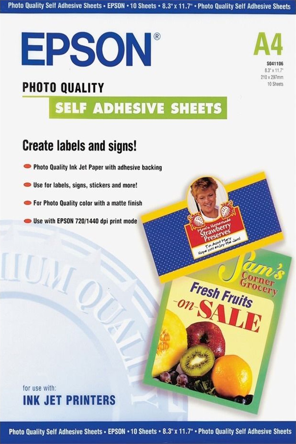 Epson Self-Adhesive Photo Paper A4 - 10 Fogli, Opaco, 167 g/m², Compatibile con Stampanti Inkjet