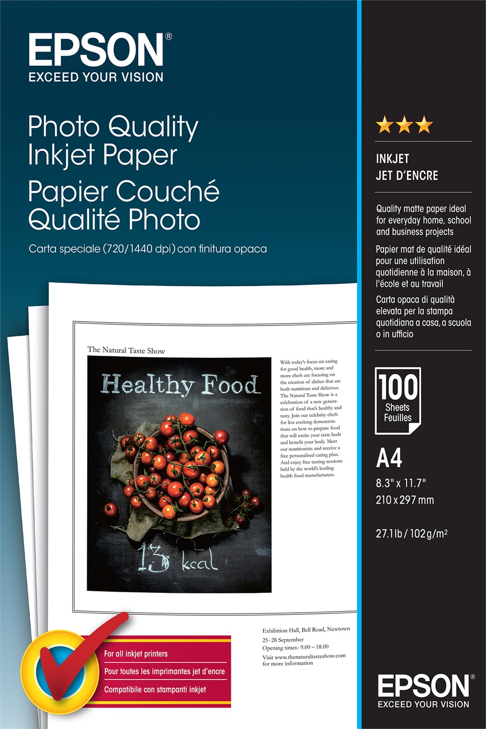 Epson Photo Quality Inkjet Paper - A4 - 100 Fogli - Opaco, 102 g/m², C13S041061