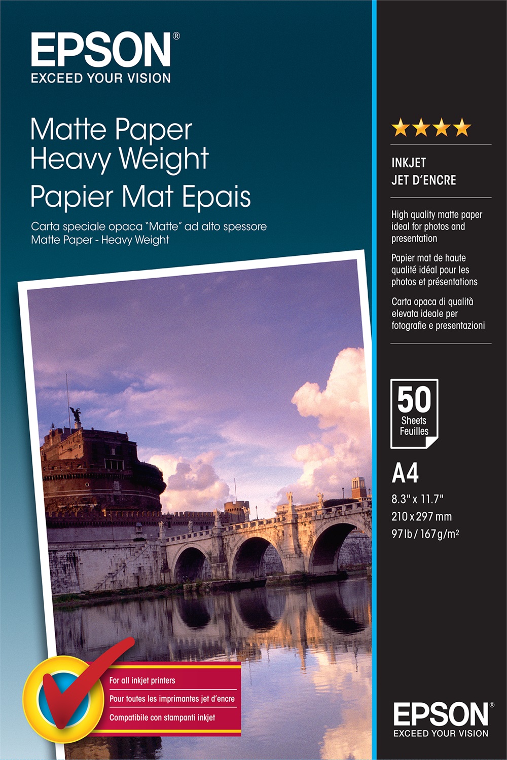 Epson Matte Paper Heavy Weight - A4 - 50 Fogli - Opaco, 167 g/m², Compatibile con Stampanti Inkjet