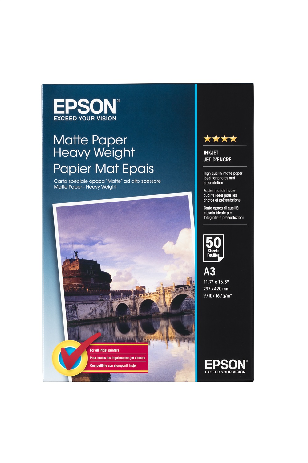 Epson Carta Speciale Opaca Matte A3 - 50 Fogli, 167 g/m², Alto Spessore, Stampa Inkjet