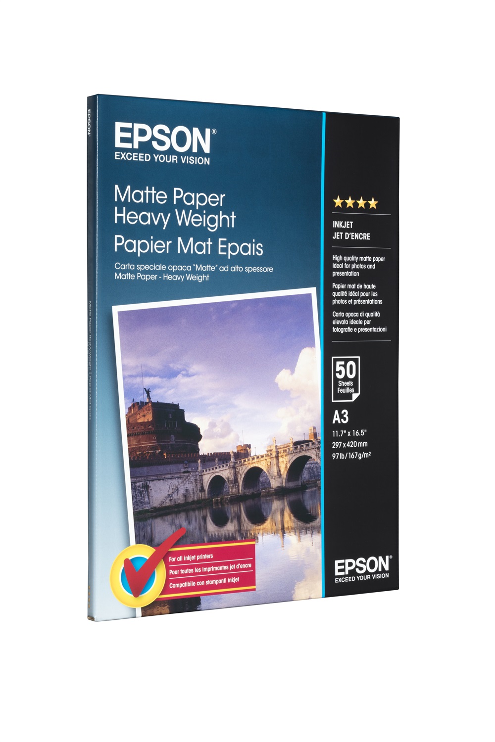 Epson Carta Speciale Opaca Matte A3 - 50 Fogli, 167 g/m², Alto Spessore, Stampa Inkjet