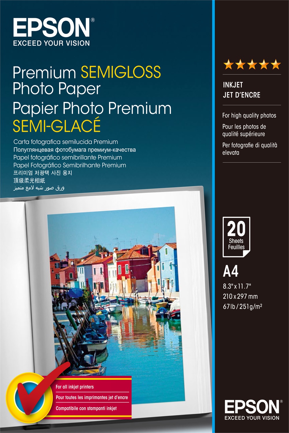 Epson Premium Semi-Gloss Photo Paper A4 - 20 Fogli - Semilucida, 251 g/m², Bianco