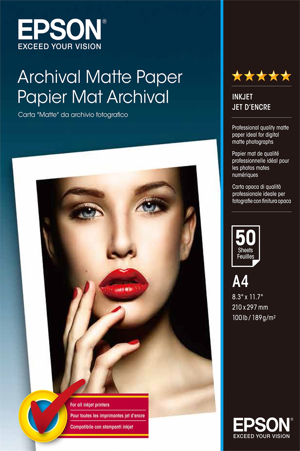 Epson Archival Matte Paper A4 - 50 Fogli, Opaco, 192 g/m², Ideale per Fotografie