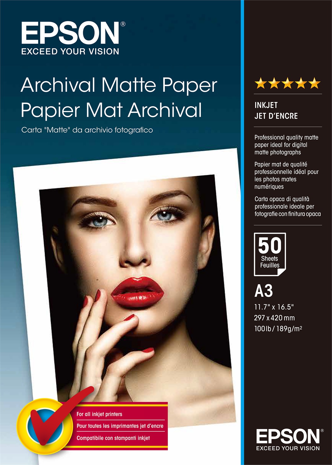 Epson Carta Matte da Archivio Fotografico A3, 189 g/m², 50 Fogli, Opaco, C13S041344