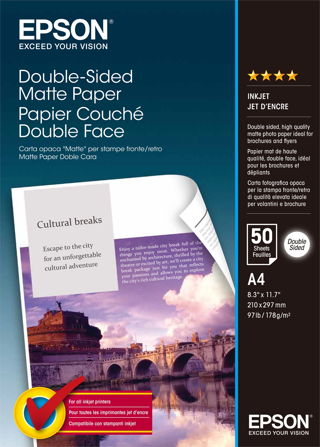 Epson Double-Sided Matte Paper - A4 - 50 Fogli - Opaco - 178 g/m² - Fronte e Retro