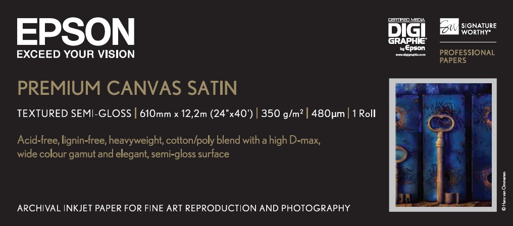 Epson Premium Canvas Satin - Rotolo 60,96 cm (24'') x 12,19 m, Satinato, 350 g/m², Bianco