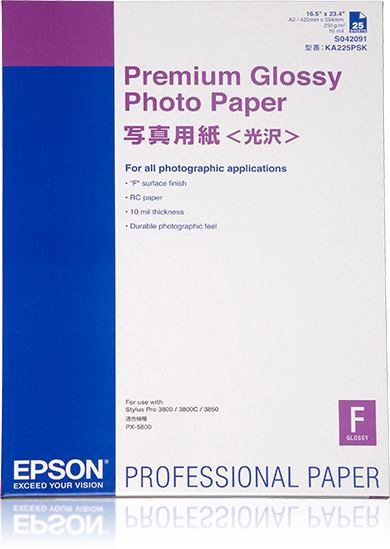 Epson Premium Glossy Photo Paper C13S042091 - Carta fotografica lucida A2, 255 g/m², Pacco da 25 fogli