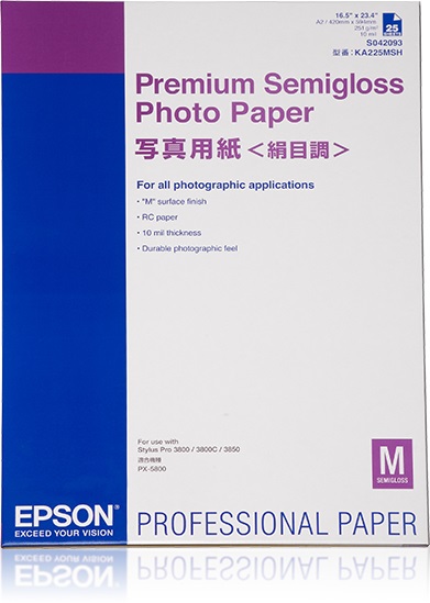 Epson Premium Semigloss Photo Paper A2 - 250 g/m², Semi lucida, 25 fogli