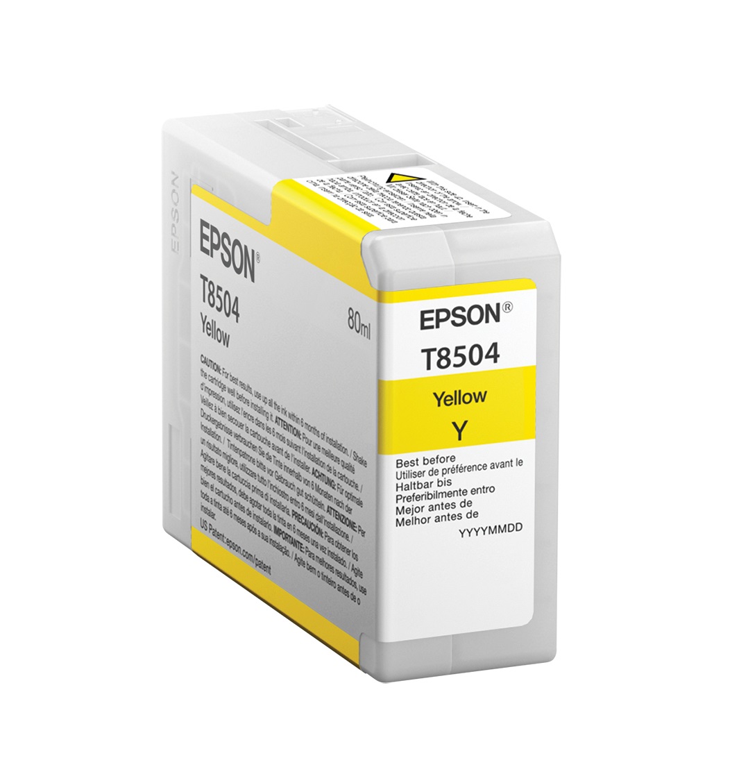 Epson Cartuccia d'Inchiostro Giallo T8504 C13T850400 - 80ml, Inchiostro a Base di Pigmento, Compatibile con SureColor SC-P800