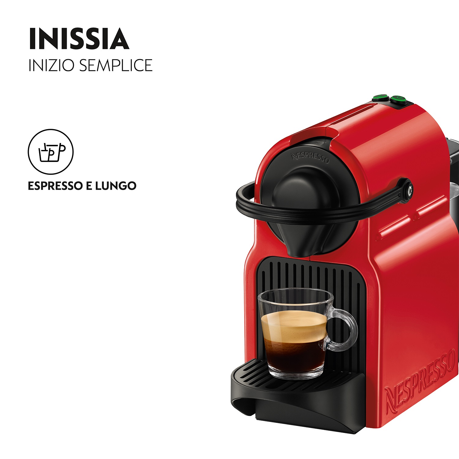 Krups Nespresso Inissia XN1005, Macchina da caffè a capsule, Serbatoio acqua 0.7L, 1260W, Rosso Ruby
