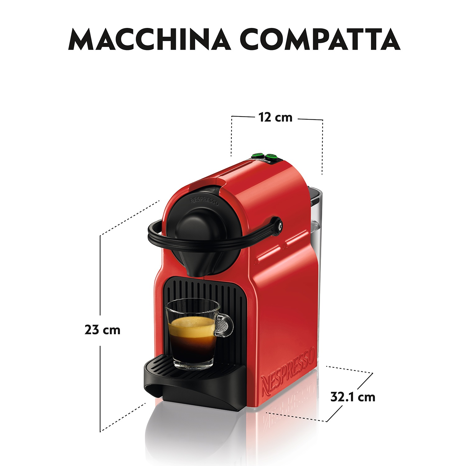 Krups Nespresso Inissia XN1005, Macchina da caffè a capsule, Serbatoio acqua 0.7L, 1260W, Rosso Ruby