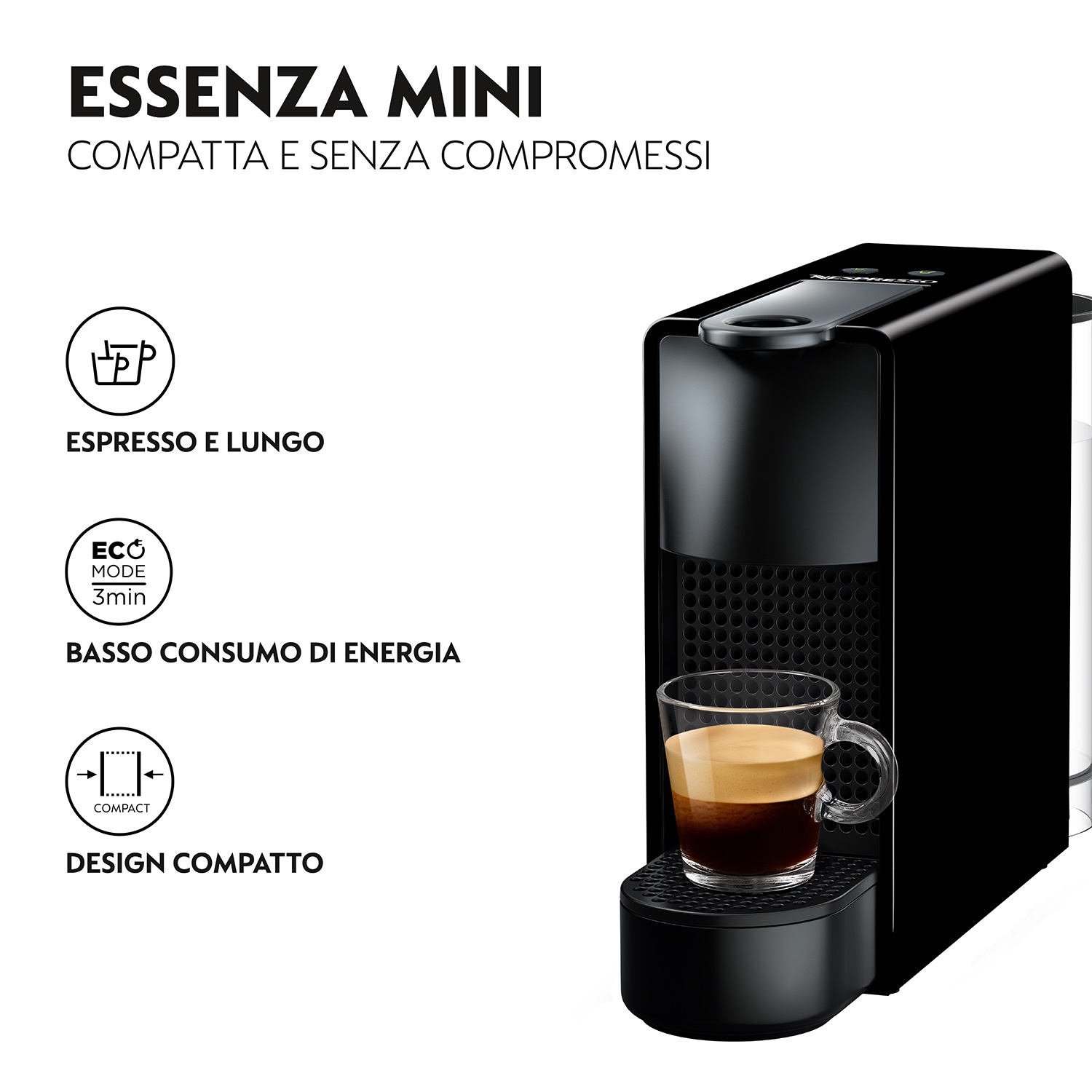 Krups XN1108 Nespresso Essenza Mini - Macchina da Caffè a Capsule, Nero, Ultra Compatta, 0.6 L, 1310 W, Pressione 19 bar