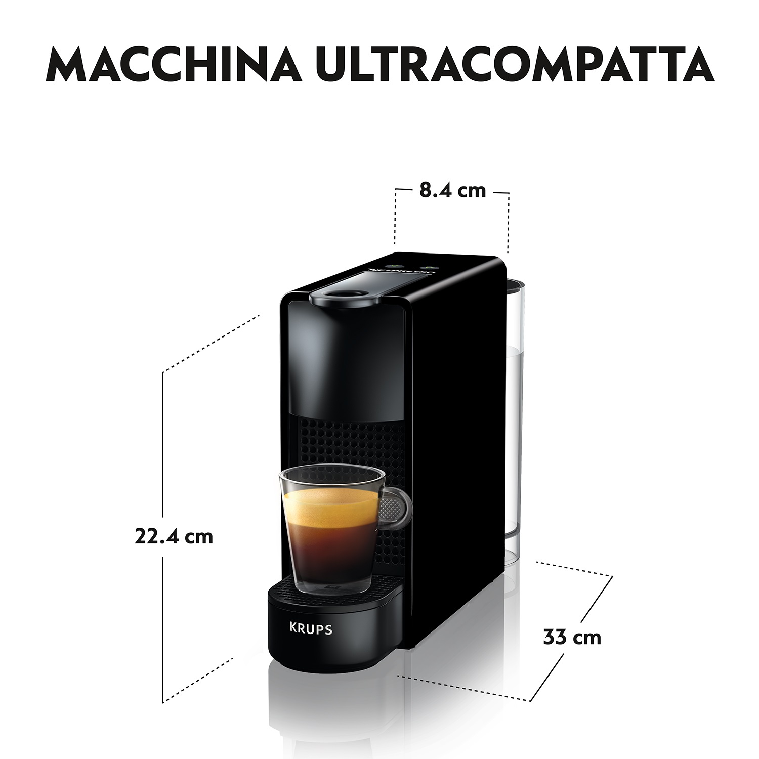 Krups XN1108 Nespresso Essenza Mini - Macchina da Caffè a Capsule, Nero, Ultra Compatta, 0.6 L, 1310 W, Pressione 19 bar