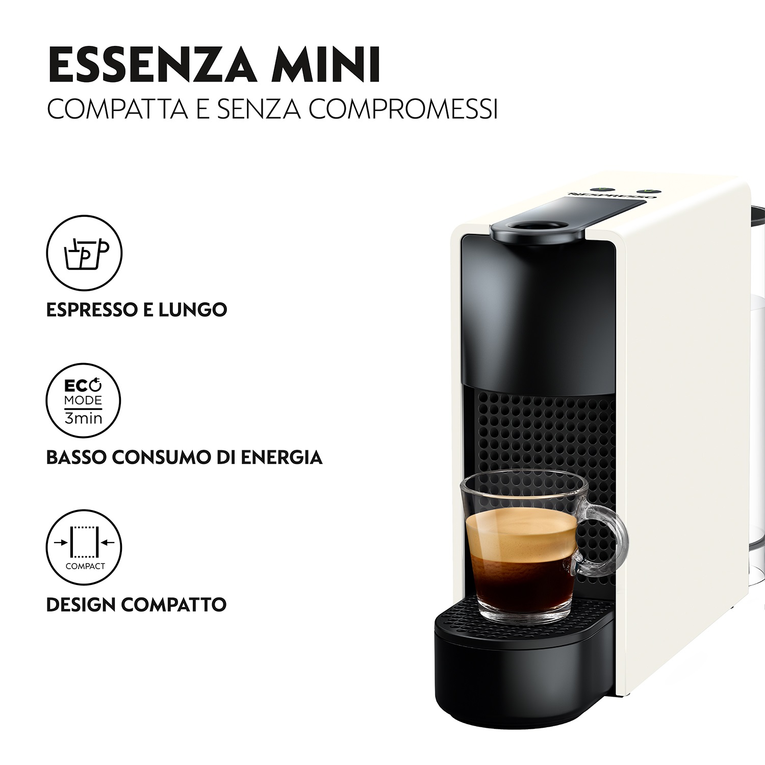 Krups Nespresso Essenza Mini XN1101 - Macchina da Caffè a Capsule, 0,6 L, 1310 W, Pressione 19 bar, Bianco