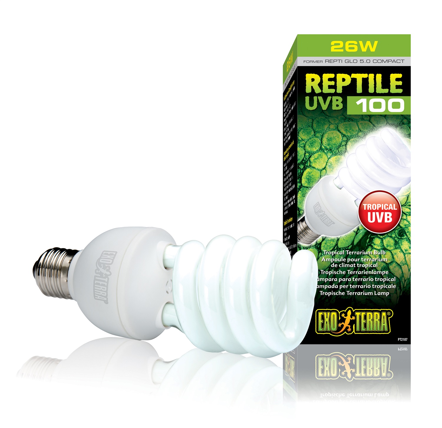 Exo Terra Repti Glo 5.0 Lampada di Calore per Rettili 25 W - Alta Emissione UVB per Terrari Tropicali