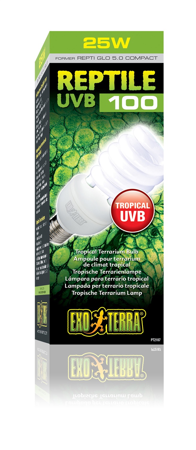 Exo Terra Repti Glo 5.0 Lampada di Calore per Rettili 25 W - Alta Emissione UVB per Terrari Tropicali