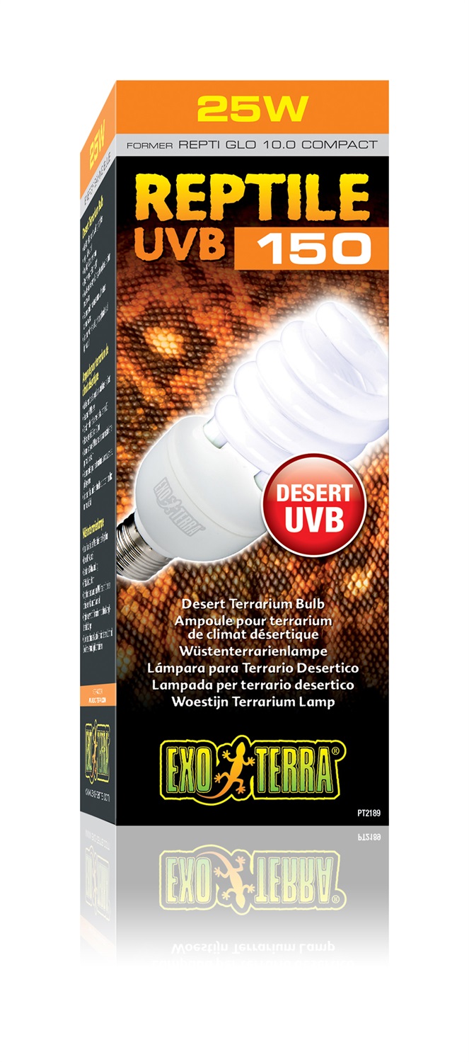 Exo Terra Reptile UVB 150 PT2189 - Lampada per Terrario Desertico 25 Watt, New Spectrum! Former Repti Glo 10.0, Ideale per Rettili Desertici
