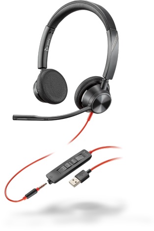 Poly Blackwire 3325 - Cuffie Stereo USB-A con Microfono Flessibile a Cancellazione di Rumore, Colore Nero
