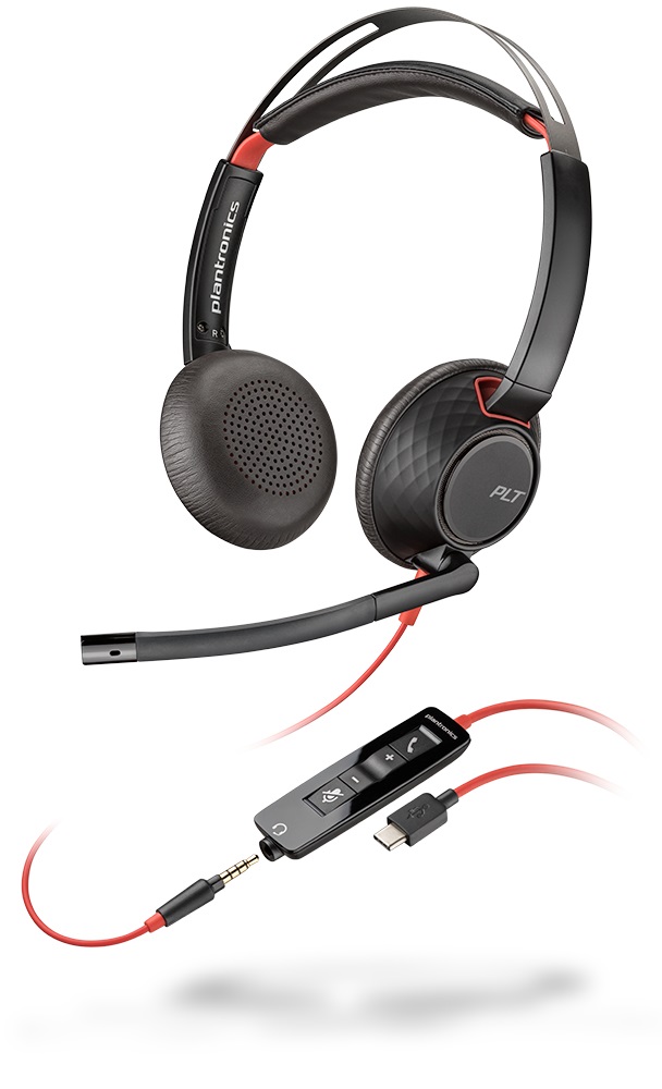 Poly Blackwire 5220 Cuffia Stereo Cablate a Padiglione per Ufficio con Connessione USB-C e 3.5 mm - Nero
