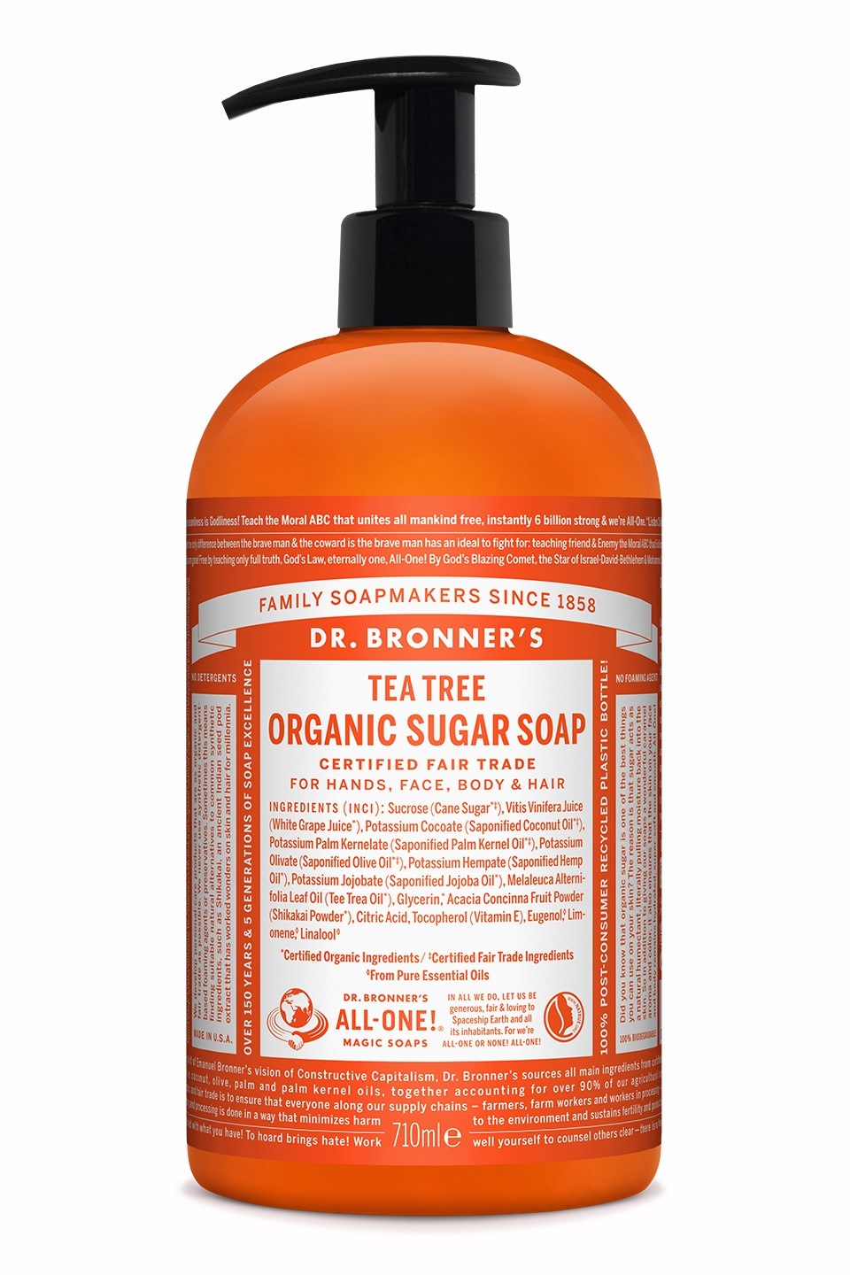 Dr. Bronner's Sapone Liquido Biologico allo Zucchero con Tea Tree - 710 ml