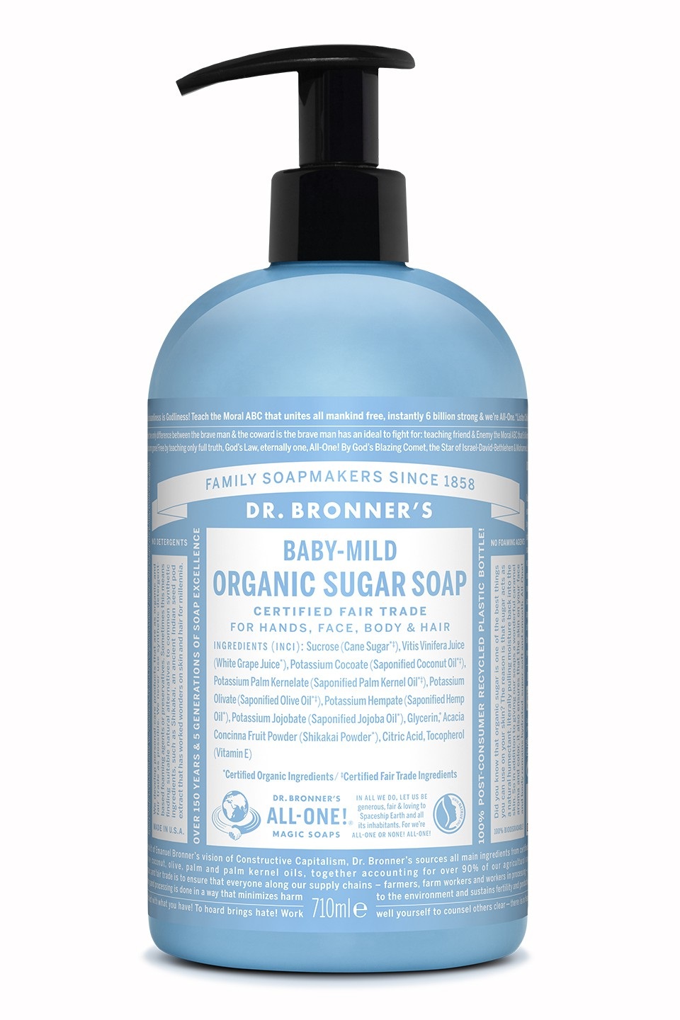 Dr. Bronner's Sapone Liquido Baby-Mild Biologico 4 in 1 Shikakai non Profumato con Zucchero e Cocco, 710 ml