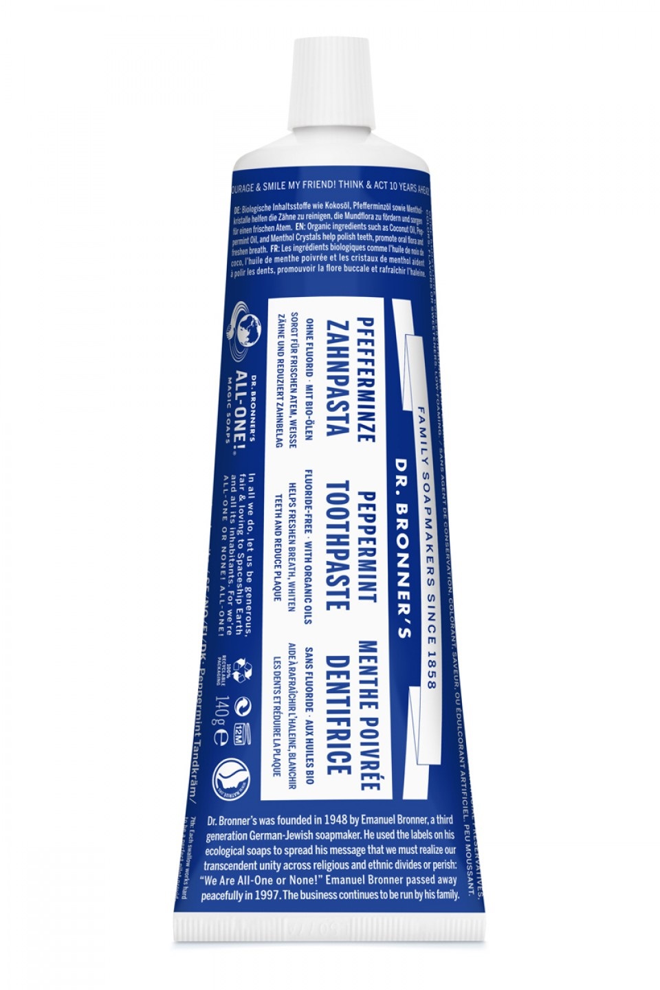 Dr. Bronner's Dentifricio Menta Piperita 140 g - 70% Ingredienti Biologici, Vegano, Senza Fluoro e Coloranti