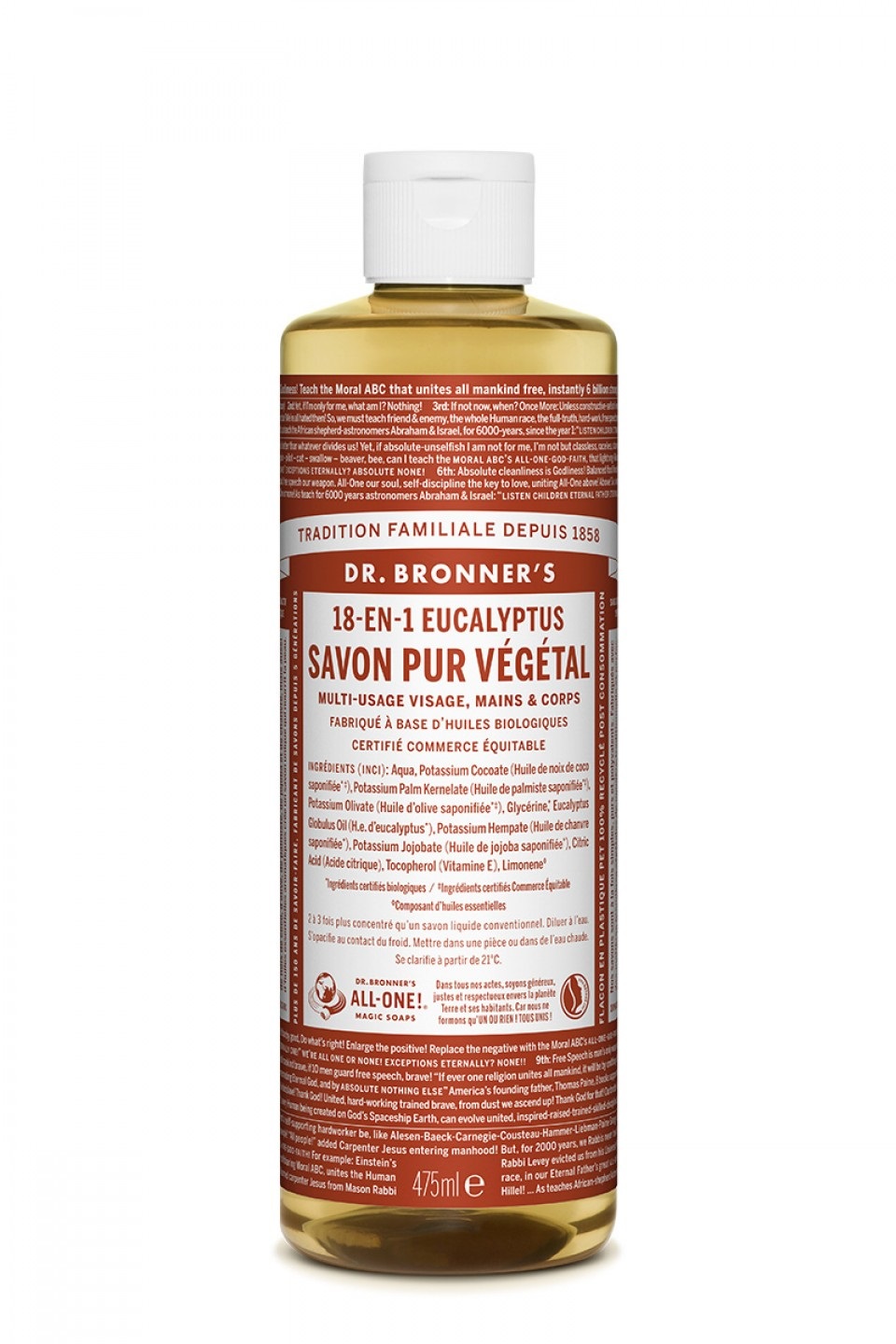Dr. Bronner's Sapone Liquido Bio Eucalipto 475 ml - 18-in-1, Rilassante e Versatile