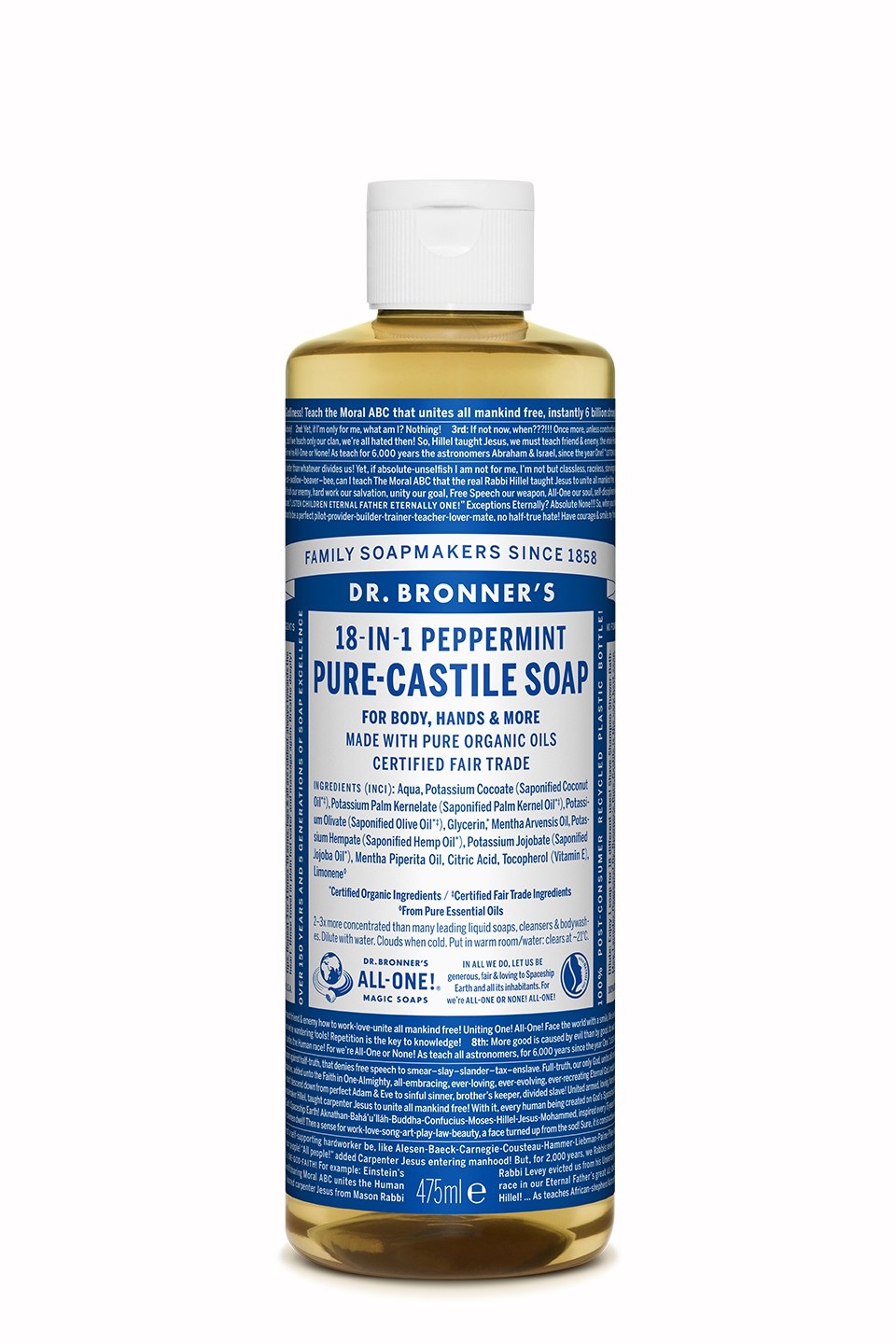 Dr. Bronner's Peppermint 18-in-1 Sapone Liquido 475 ml - Nutre e Lava la Pelle