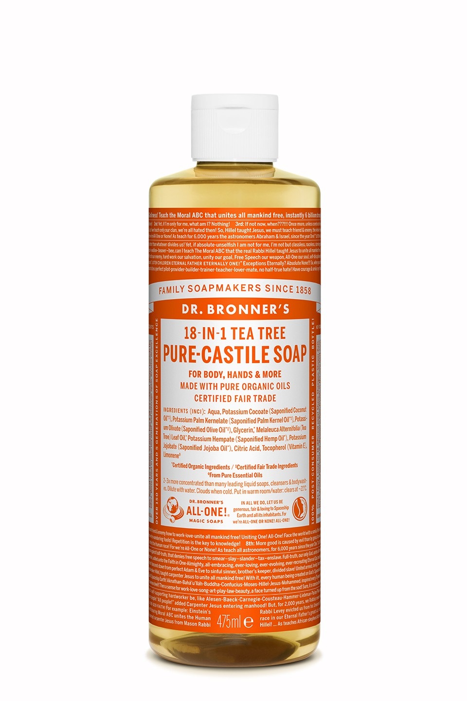 Dr. Bronner's Sapone Liquido 18-in-1 al Tea Tree 475 ml - Biodegradabile e Realizzato con Ingredienti Biologici