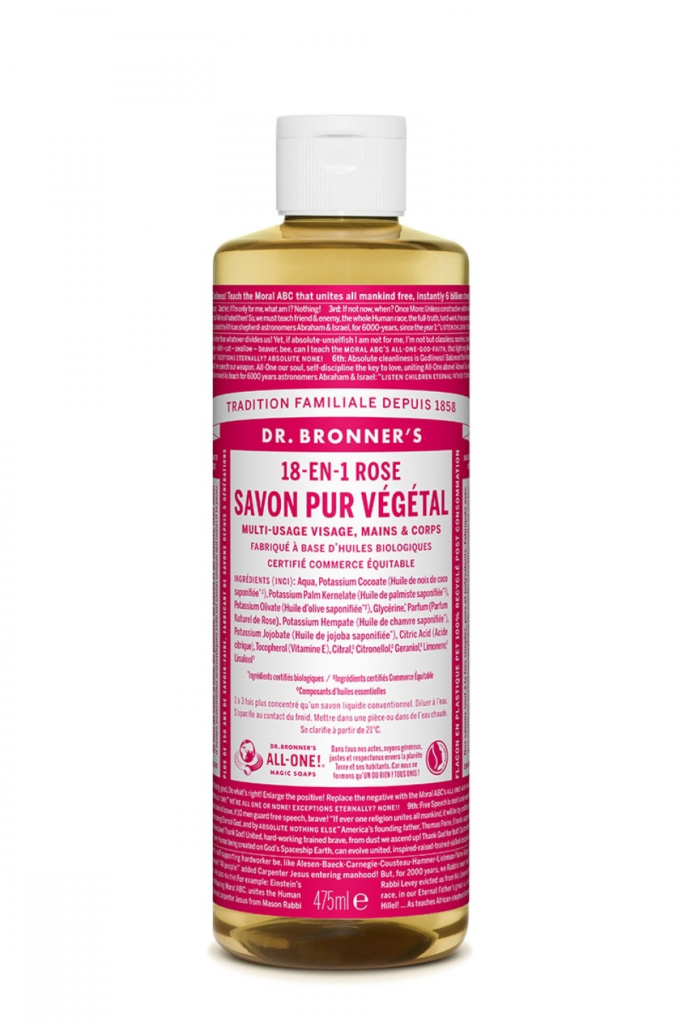 Dr. Bronner's Sapone Liquido Naturale 18-in-1 alla Rosa - 475 ml