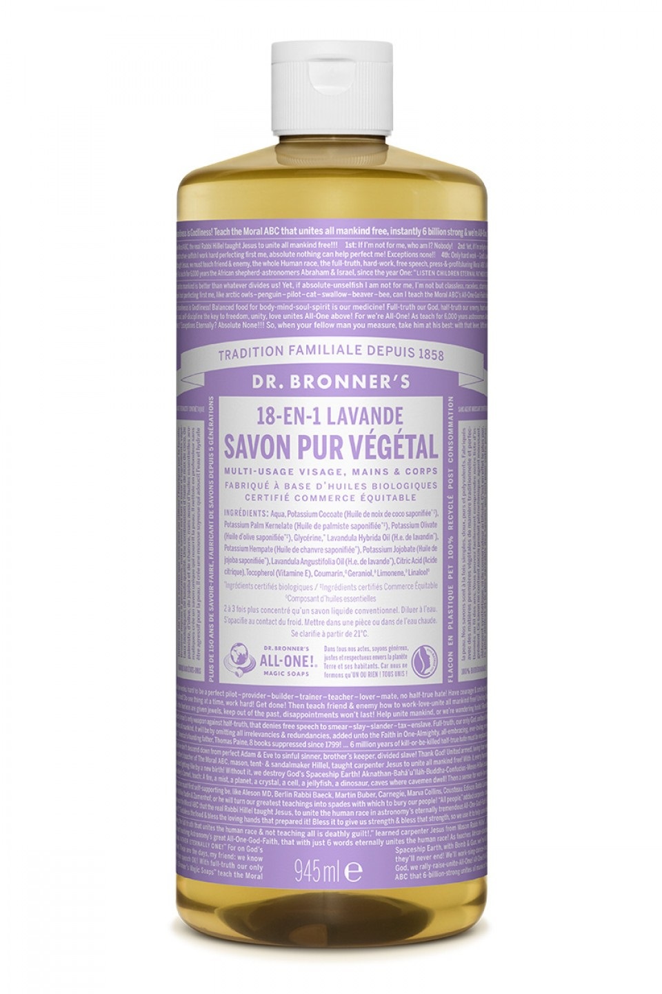 Dr. Bronner's Sapone Liquido 18-in-1 Lavanda 946 ml - Naturale e Nutriente