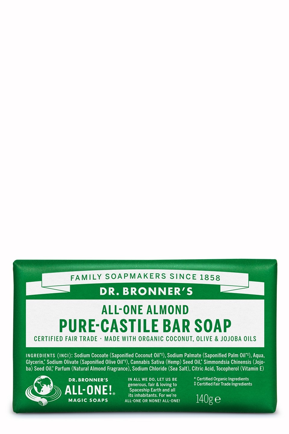 Dr. Bronner's Saponetta Mandorla 140 g - Sapone Solido di Alta Qualità per un'Igiene Delicata